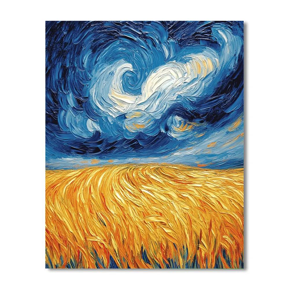 Van Gogh Inspired Wheatfield Under Stormy Sky Numbered painting kits