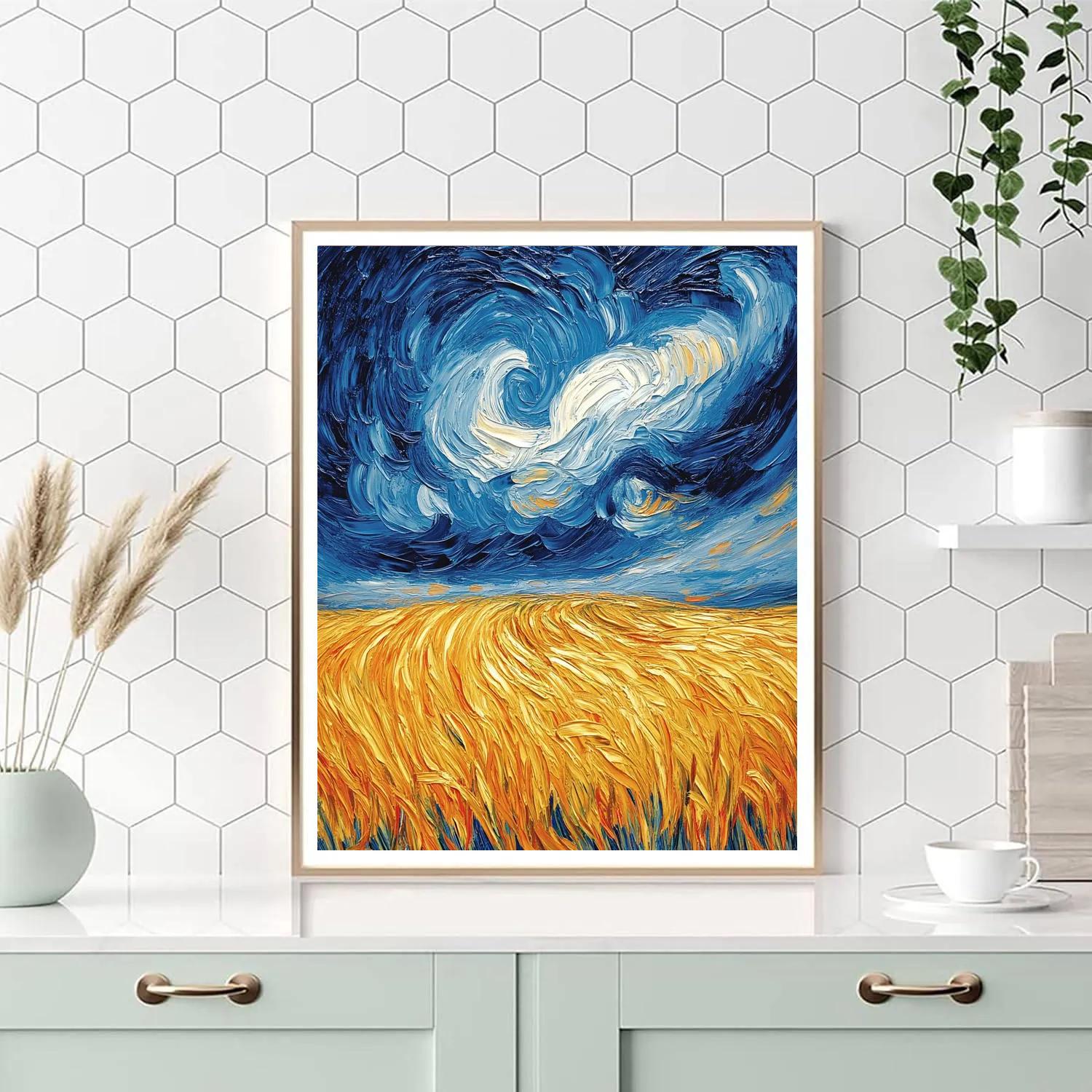 Van Gogh Inspired Wheatfield Under Stormy Sky Numbered painting kits