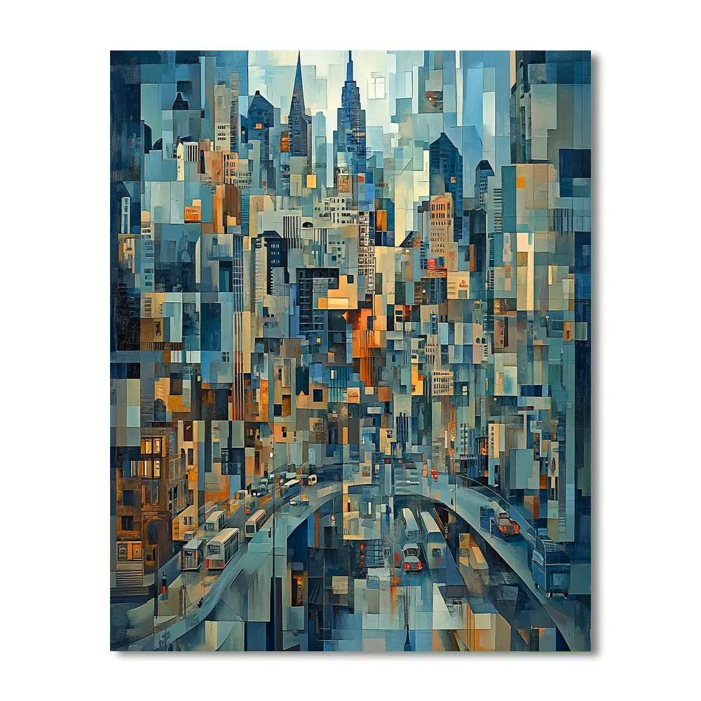 Picasso Inspired Geometric Cityscape DIY paint by numbers