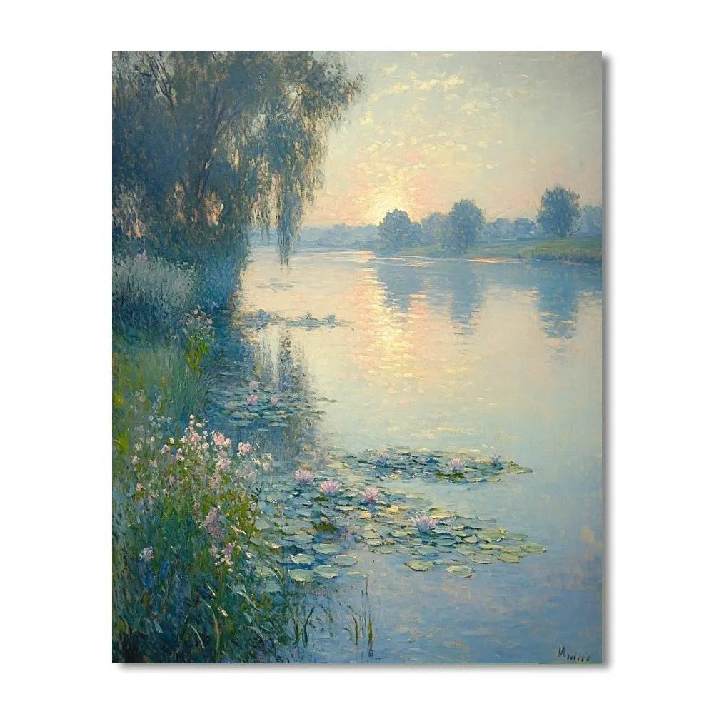 Monet Inspired Misty Riverside Morning Numbered painting kits