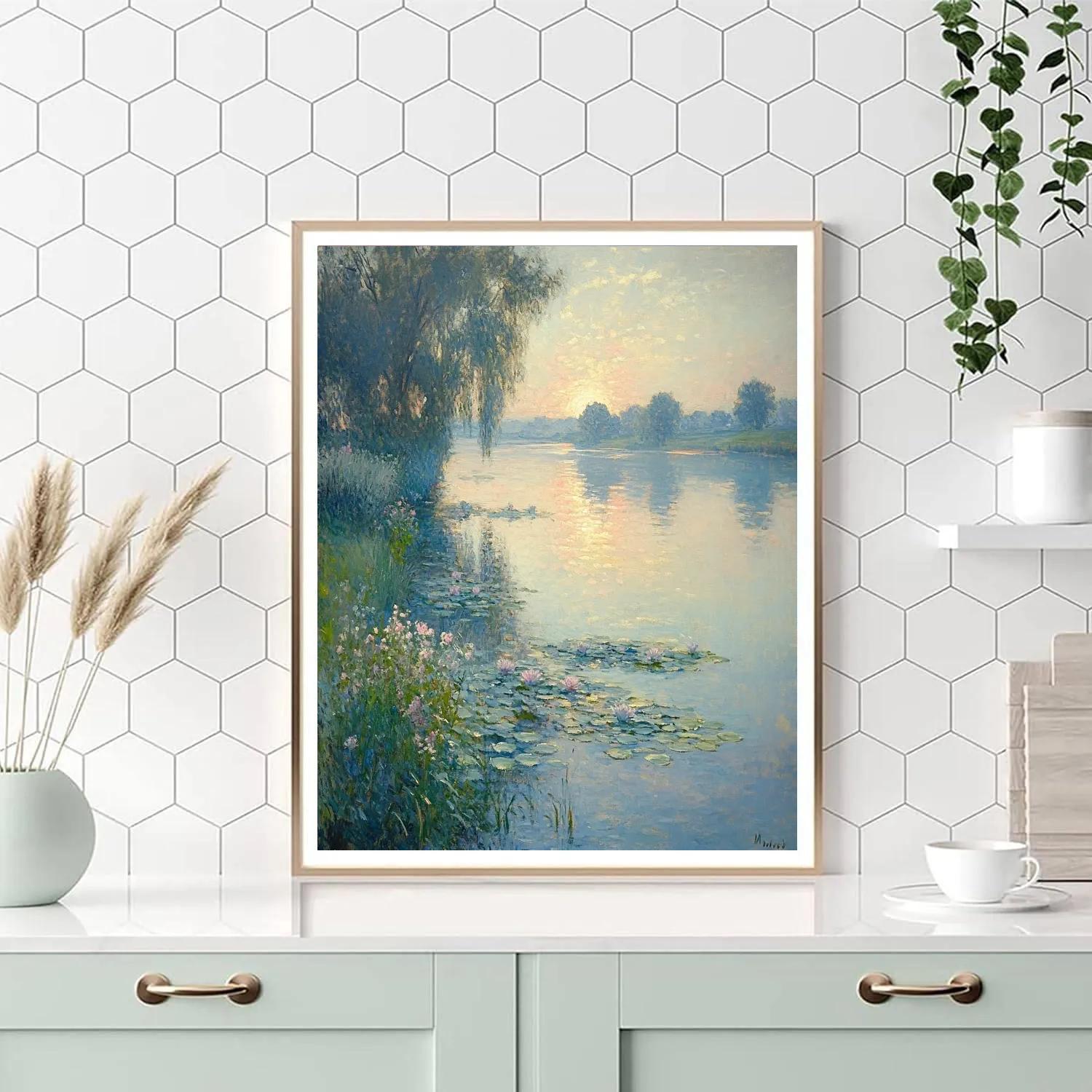 Monet Inspired Misty Riverside Morning Numbered painting kits