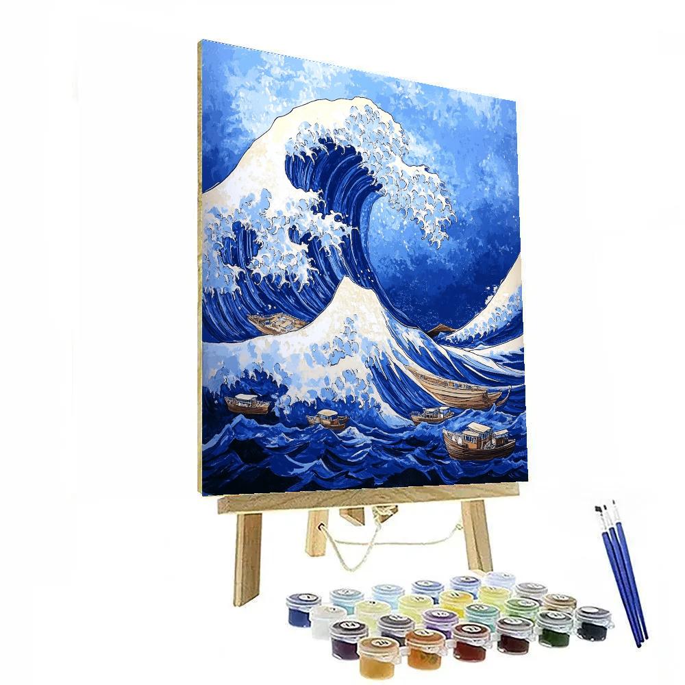 Hokusai Inspired Great Wave Stormy Ocean painting number kit