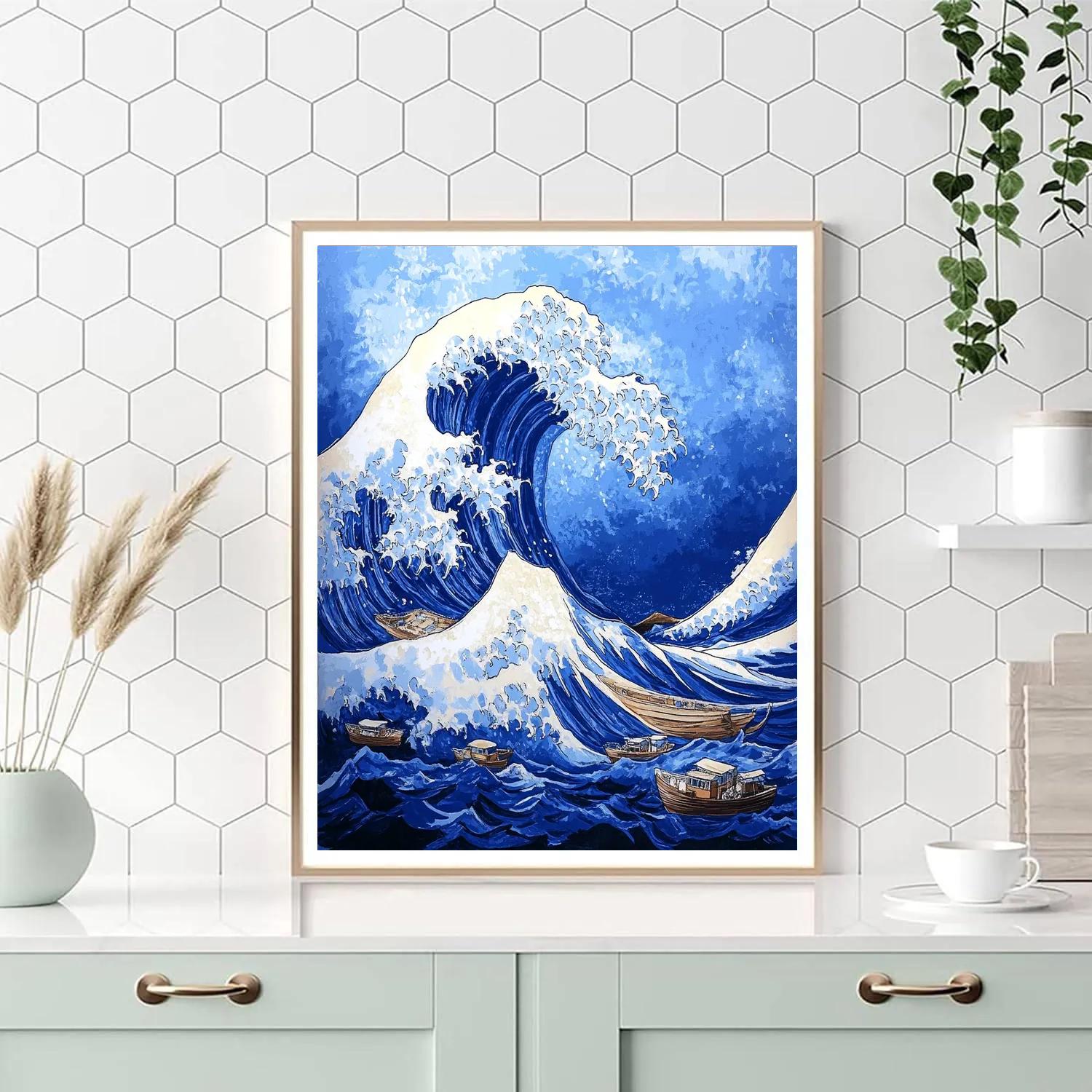 Hokusai Inspired Great Wave Stormy Ocean painting number kit