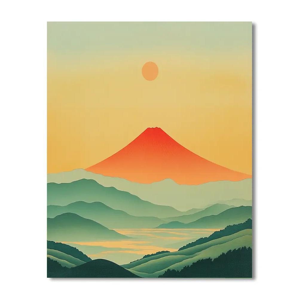 Hokusai Inspired Red Fuji Sunrise Painting by numbers kit
