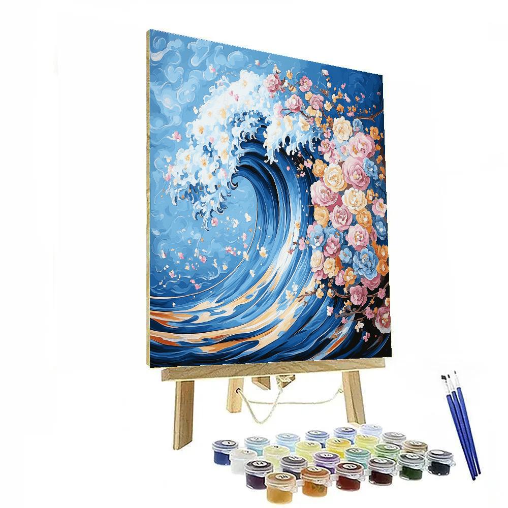 Hokusai Inspired Floral Wave painting number kit