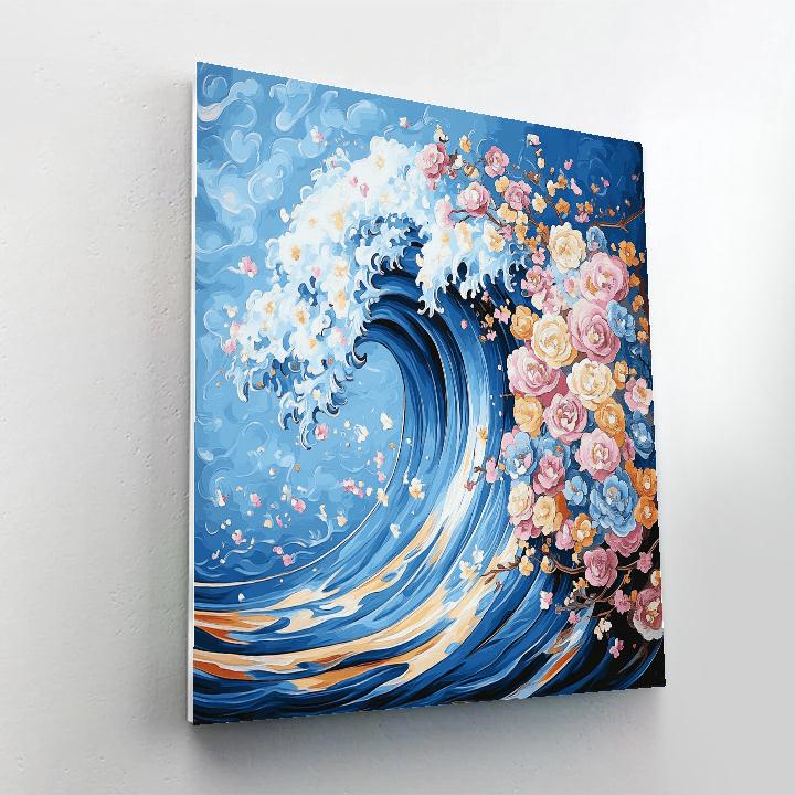Hokusai Inspired Floral Wave painting number kit