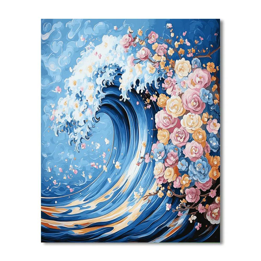 Hokusai Inspired Floral Wave painting number kit