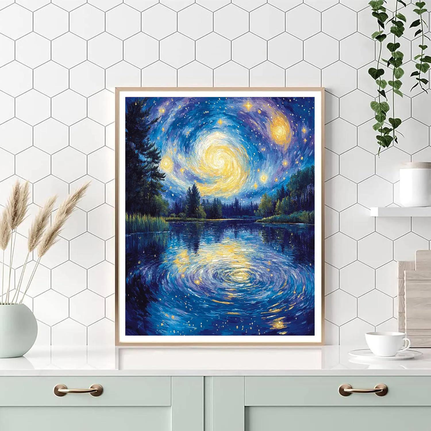 Van Gogh Inspired Starry Reflection Number painting