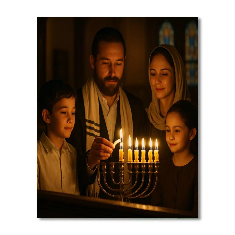 Hanukkah Candle Lighting Ceremony At Synagogue DIY paint by numbers