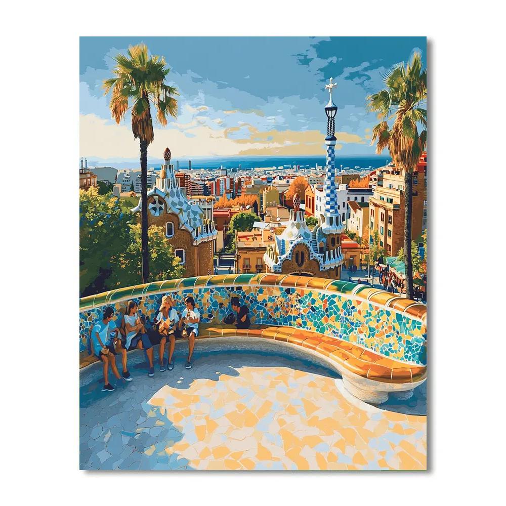 Park Guell Mosaic Terrace Barcelona Spain Paint by numbers kits