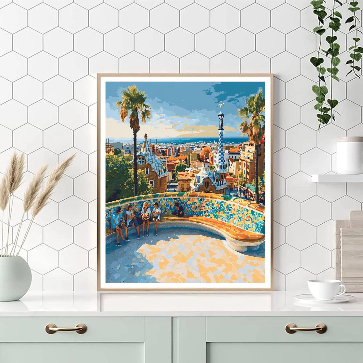 Park Guell Mosaic Terrace Barcelona Spain Paint by numbers kits