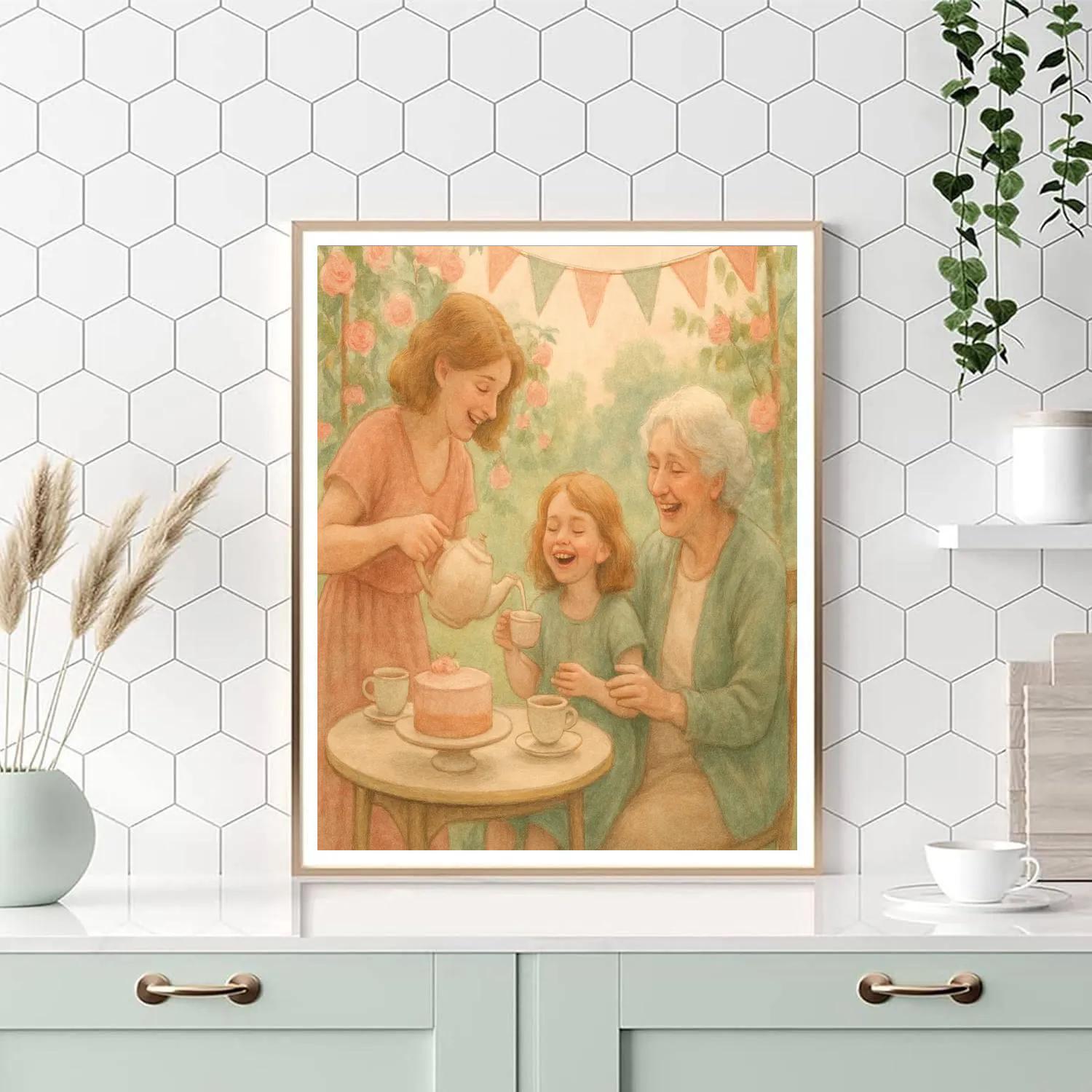 Garden Tea Party Two Generations Number painting