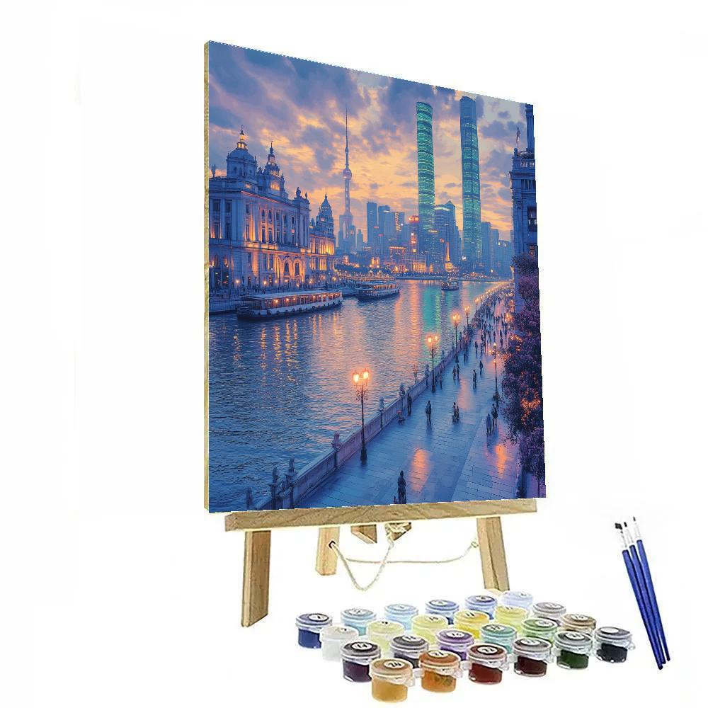 Bund Riverside And Skyline Shanghai China paint by color