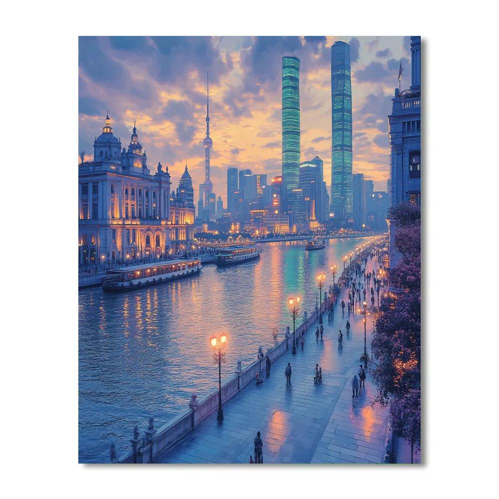Bund Riverside And Skyline Shanghai China paint by color