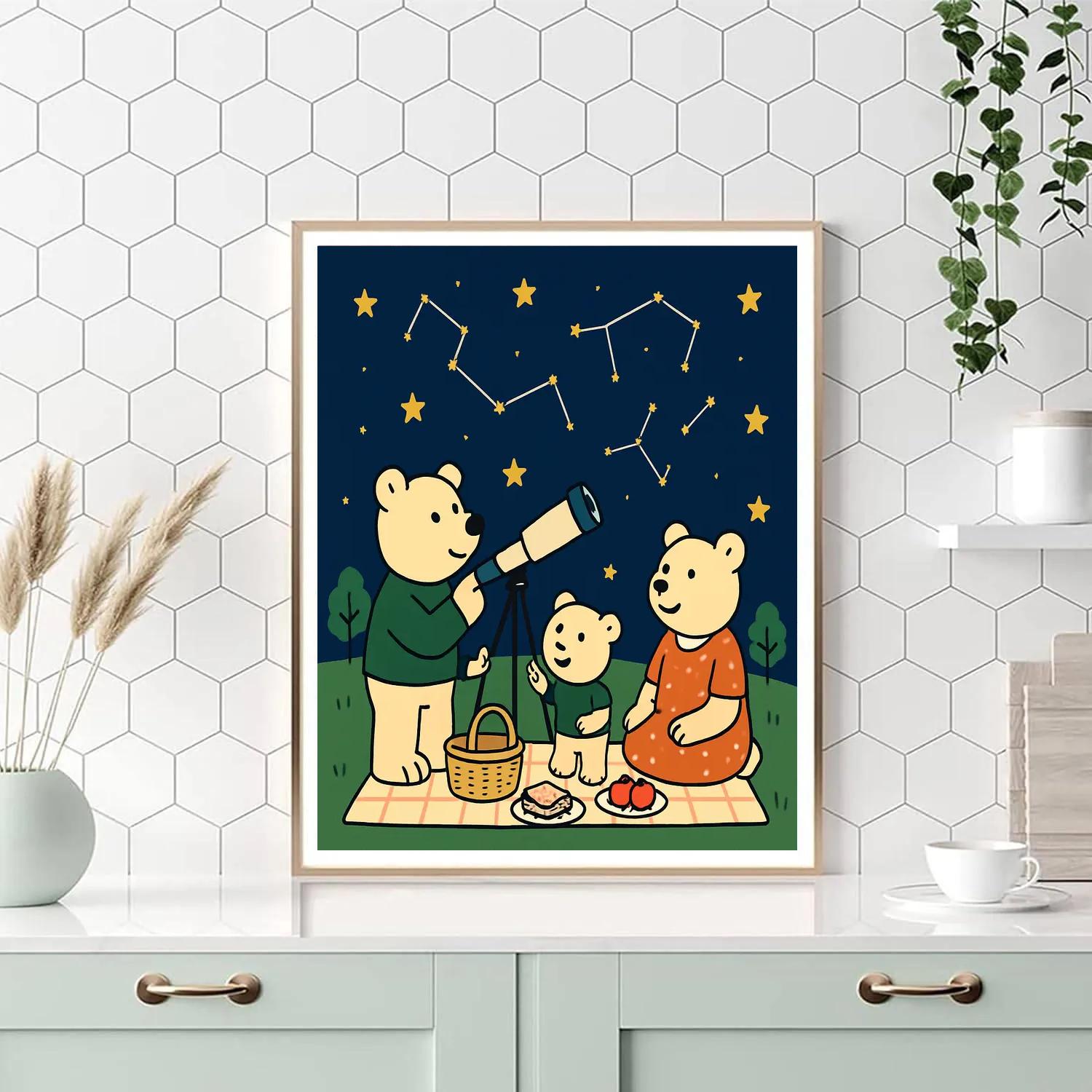 Stargazing Bear Picnic Paint by numbers art