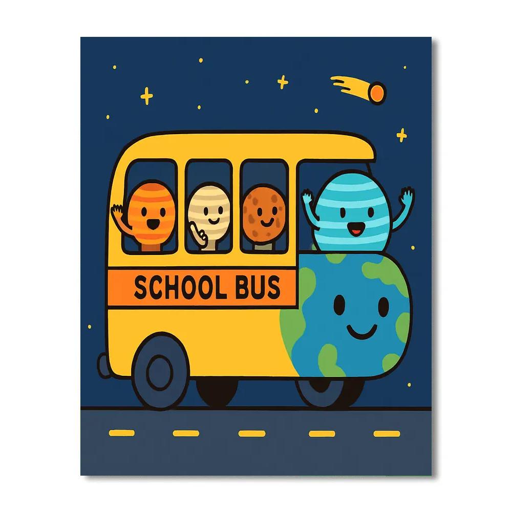 Solar System School Bus Paint by numbers art