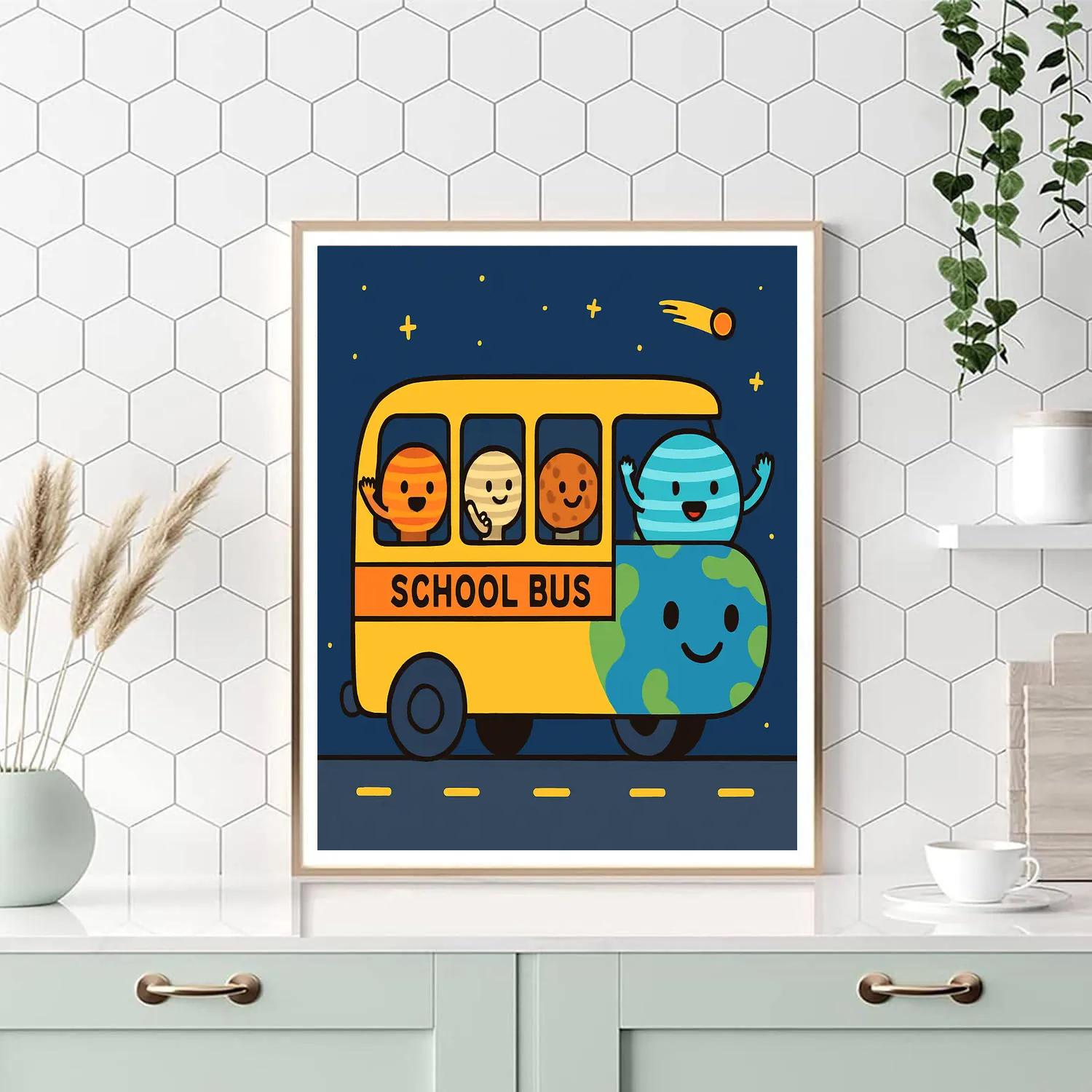 Solar System School Bus Paint by numbers art
