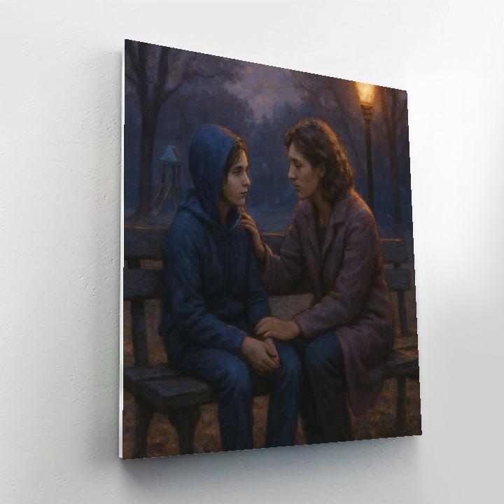 Park Bench Conversation At Dusk Numbered painting kits