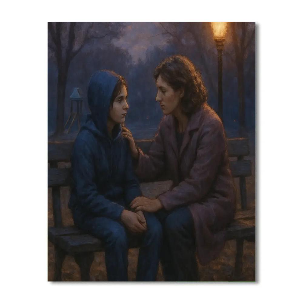 Park Bench Conversation At Dusk Numbered painting kits