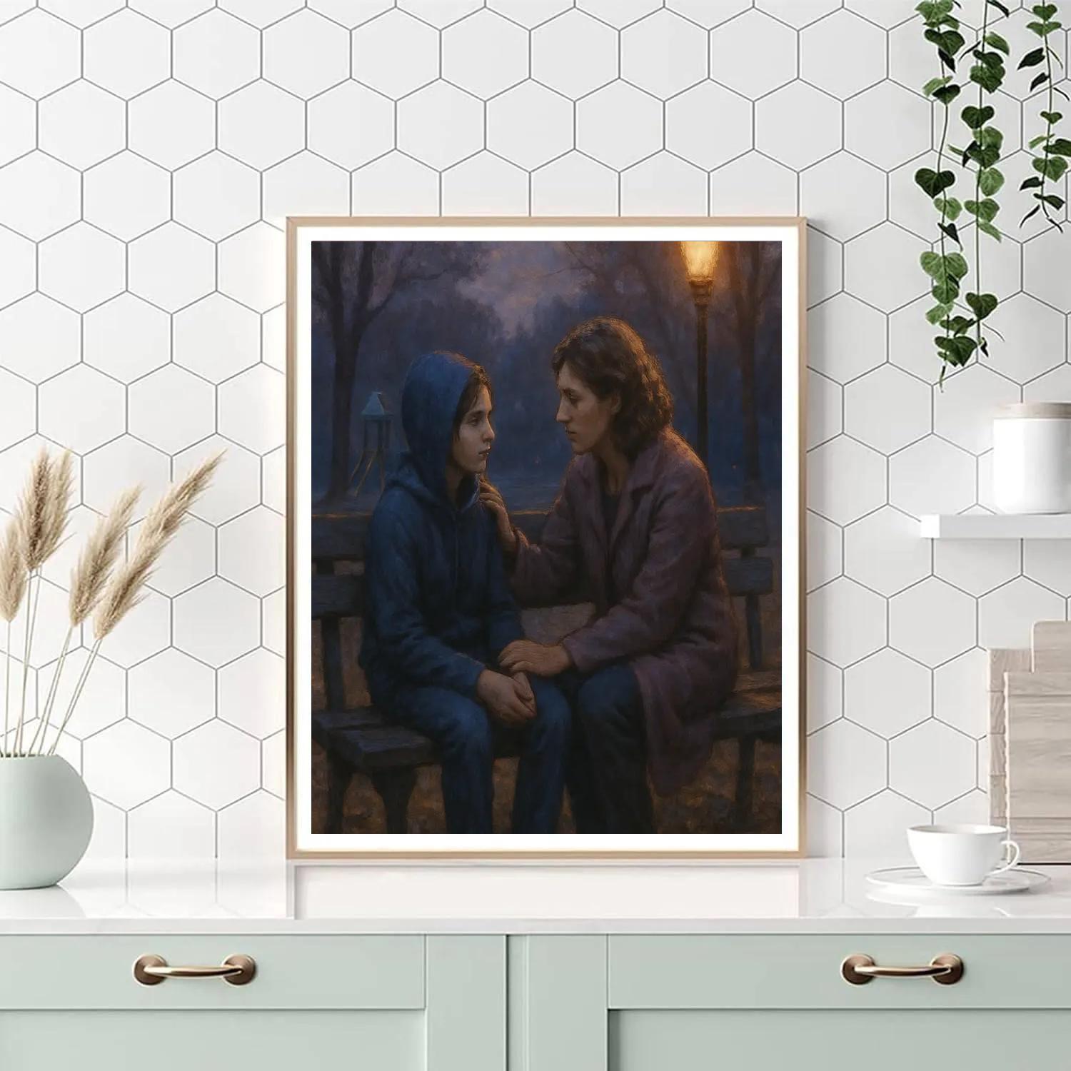 Park Bench Conversation At Dusk Numbered painting kits