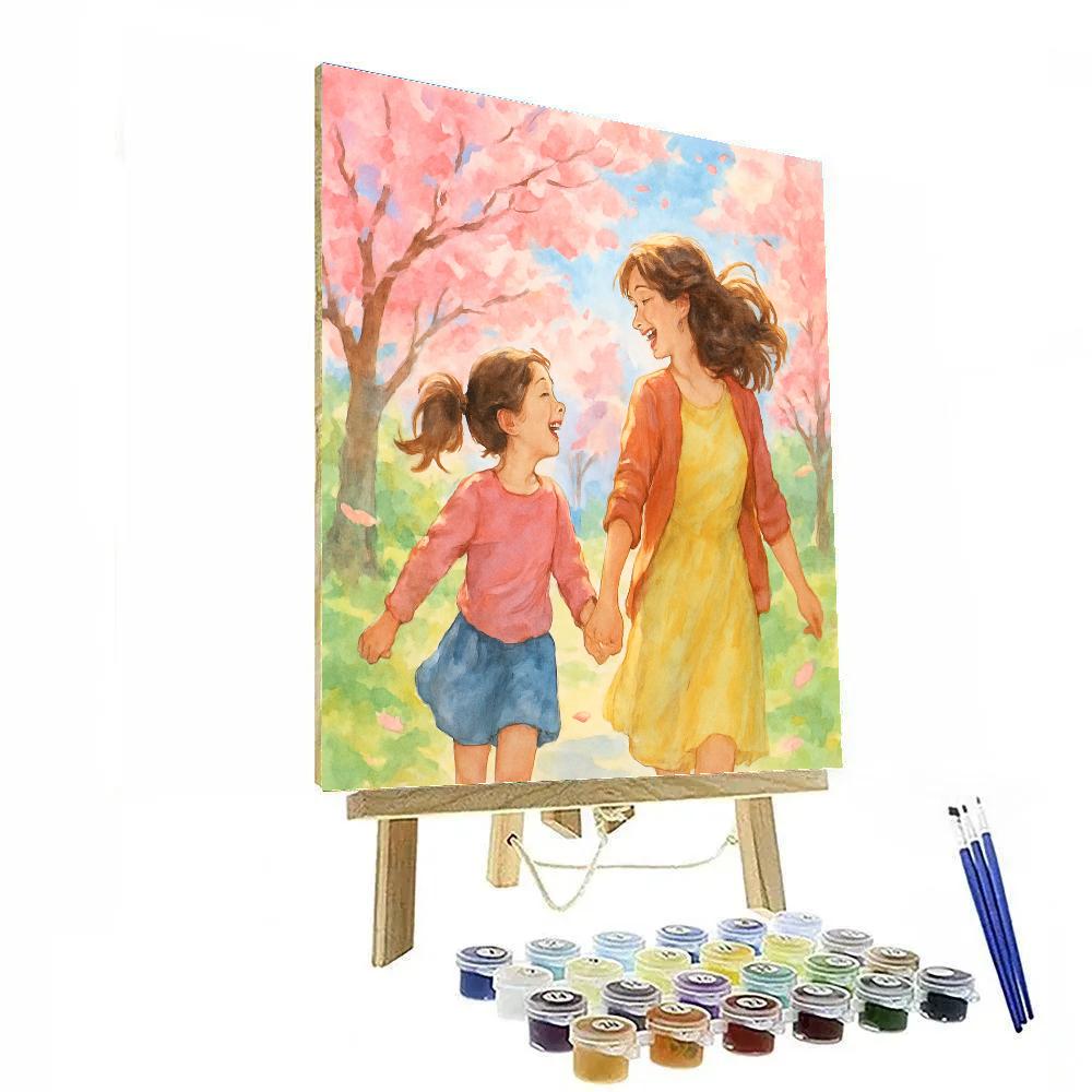 Cherry Blossom Walk Together paint by numbers