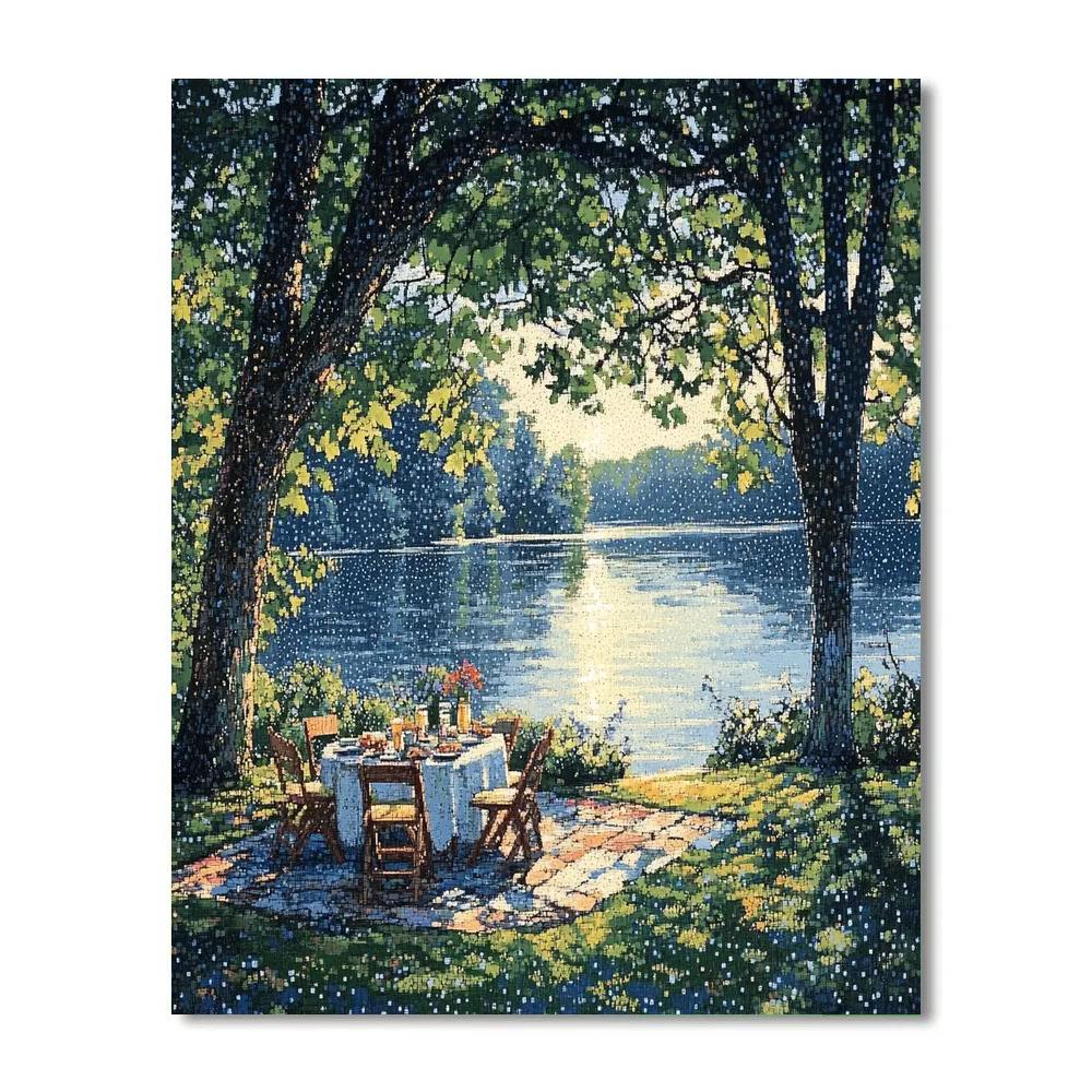 Georges Seurat Inspired Lakeside Pointillism painting number kit