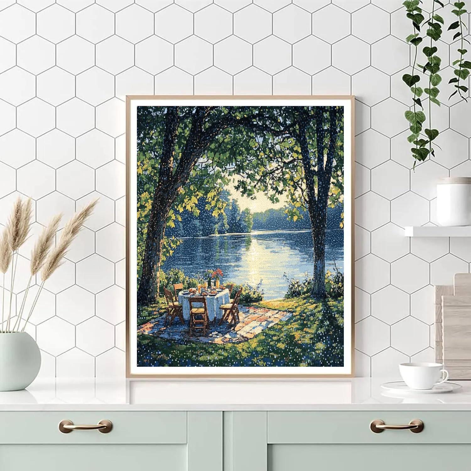 Georges Seurat Inspired Lakeside Pointillism painting number kit
