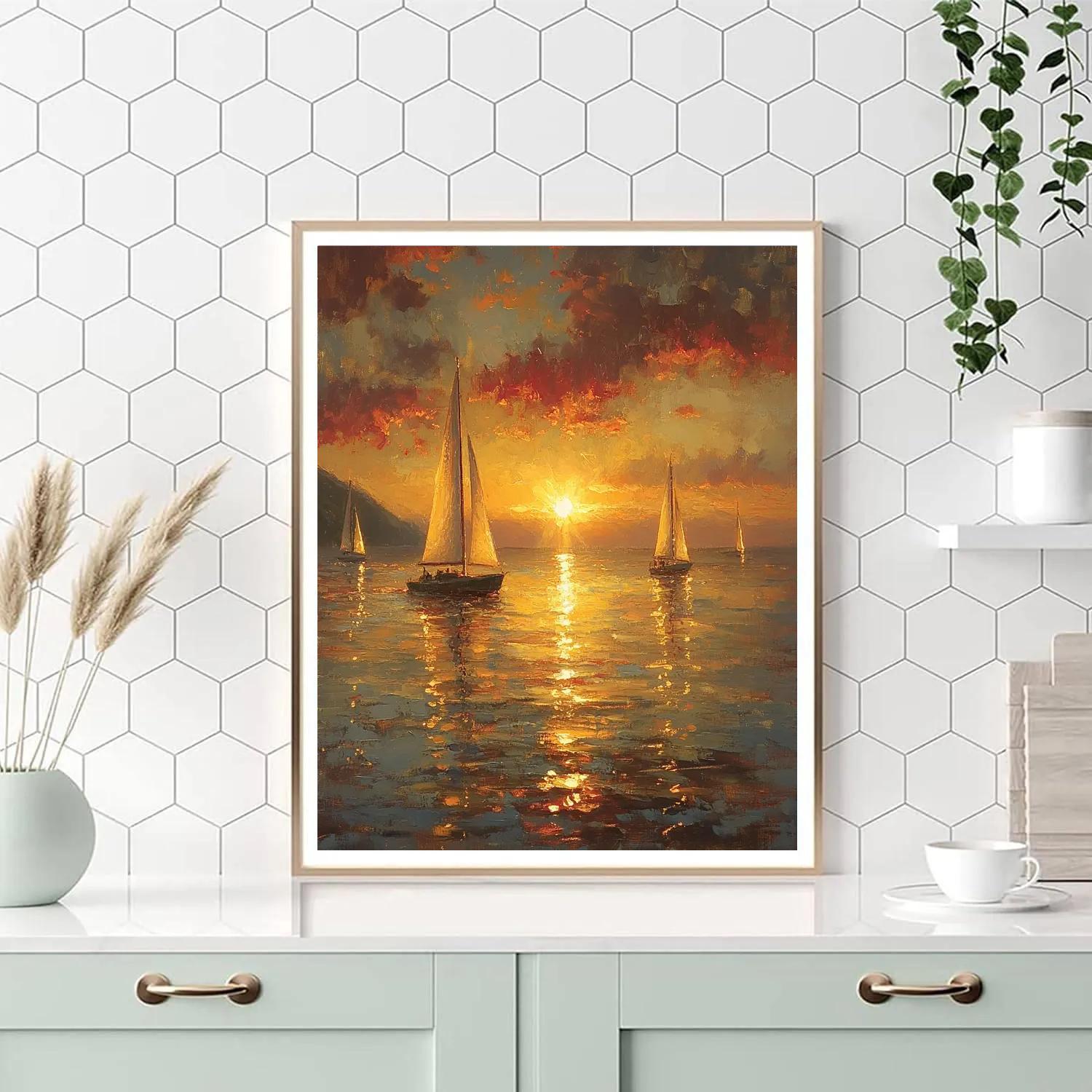 William Turner Inspired Golden Sunset Over Sea Paint by numbers kits