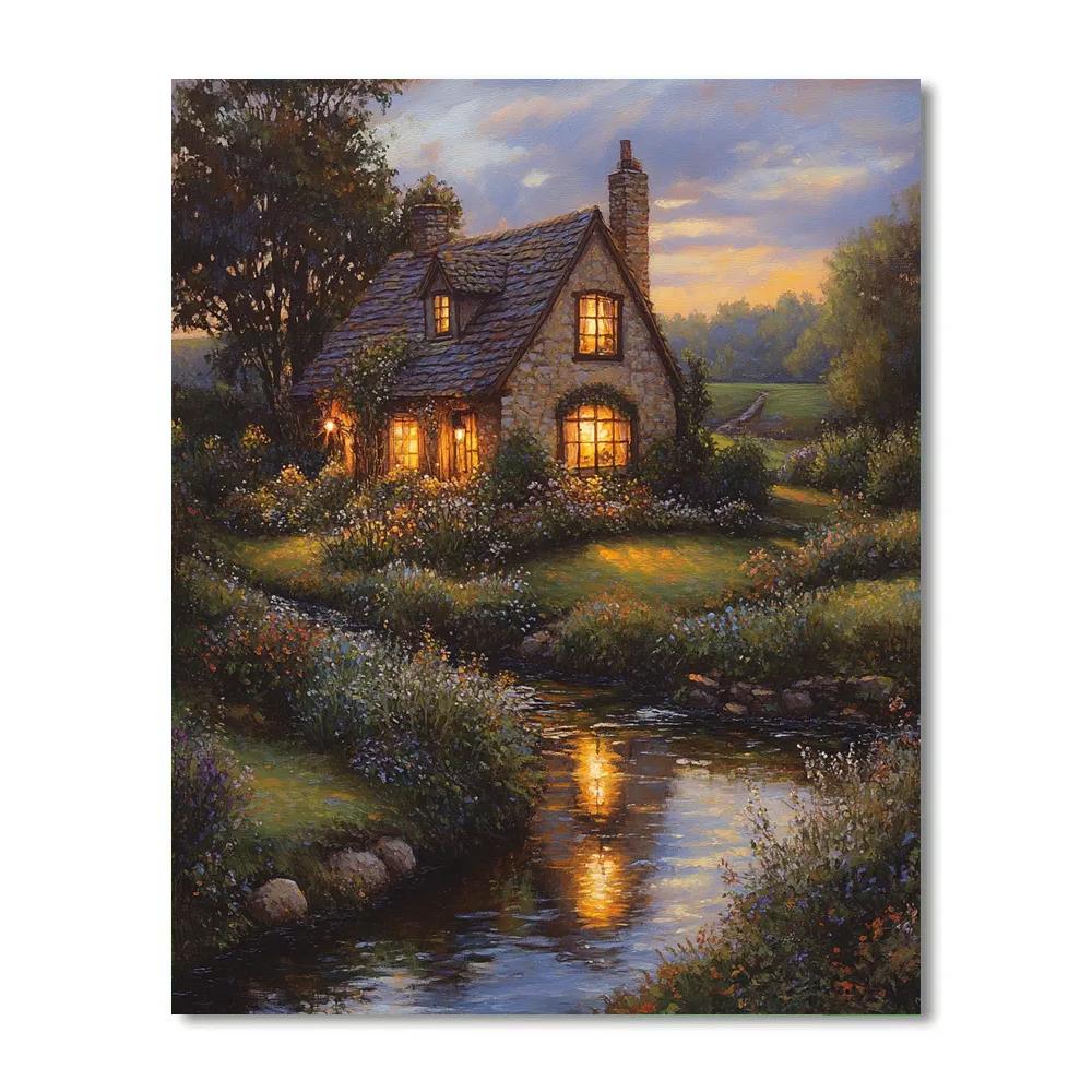 Thomas Kinkade Inspired Cozy Cottage Numbered painting kits