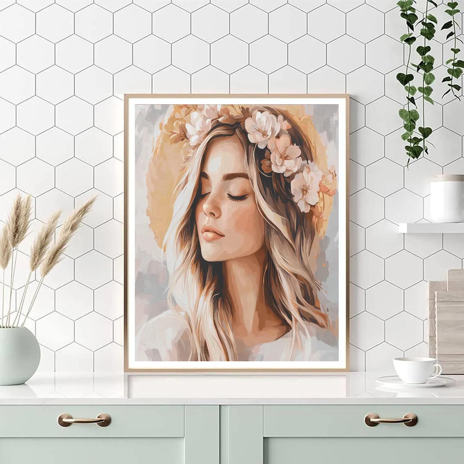 Botticelli Inspired Flower Crown paint by number