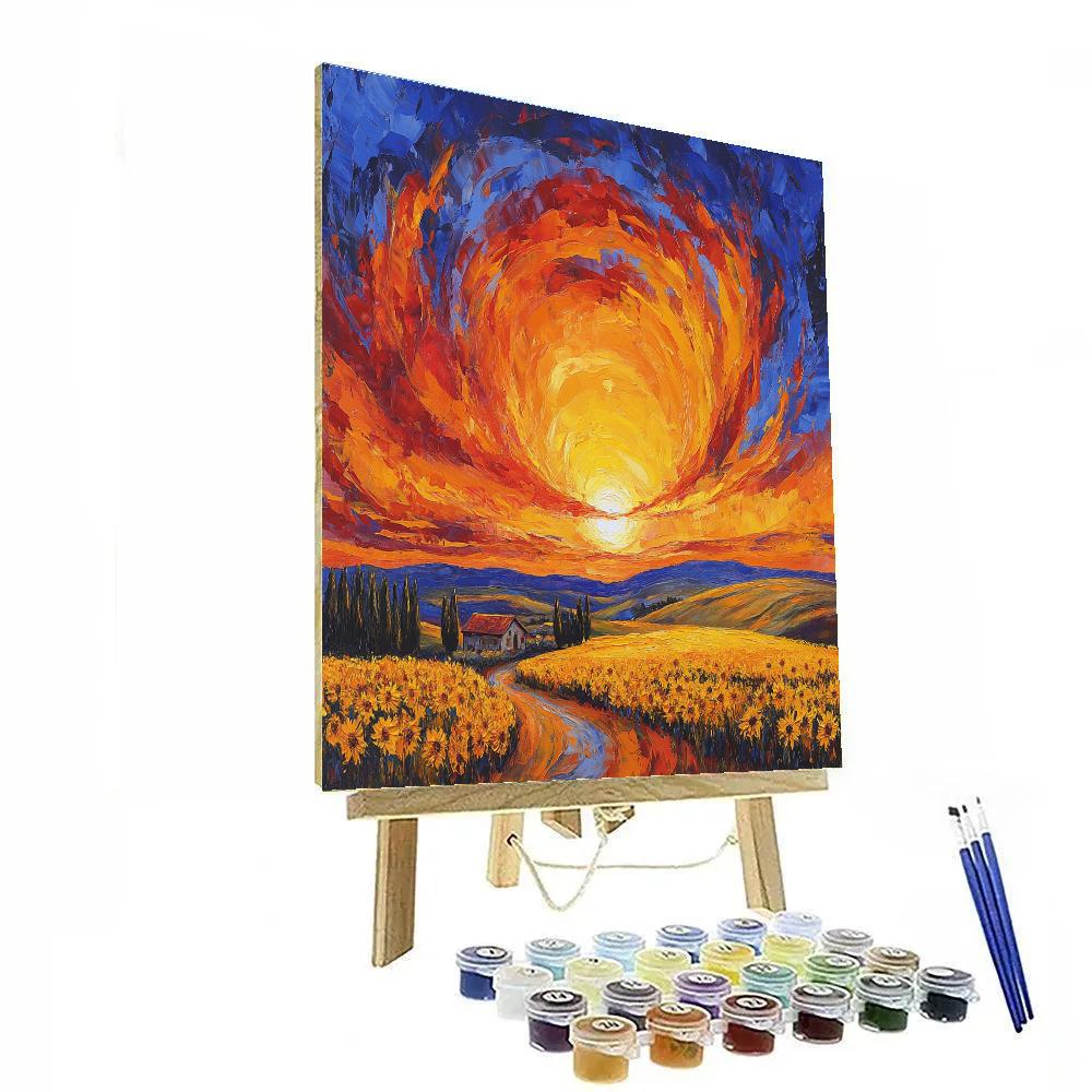 Van Gogh Inspired Cypress Sunset paint by number
