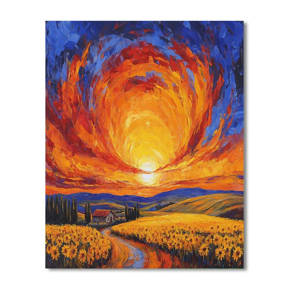 Van Gogh Inspired Cypress Sunset paint by number