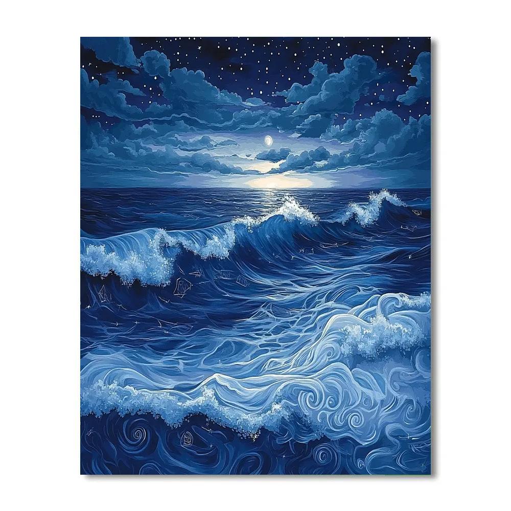 Michelangelo Inspired Starlit Ocean Number painting