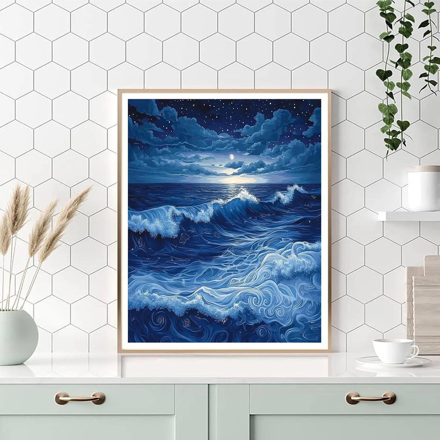 Michelangelo Inspired Starlit Ocean Number painting
