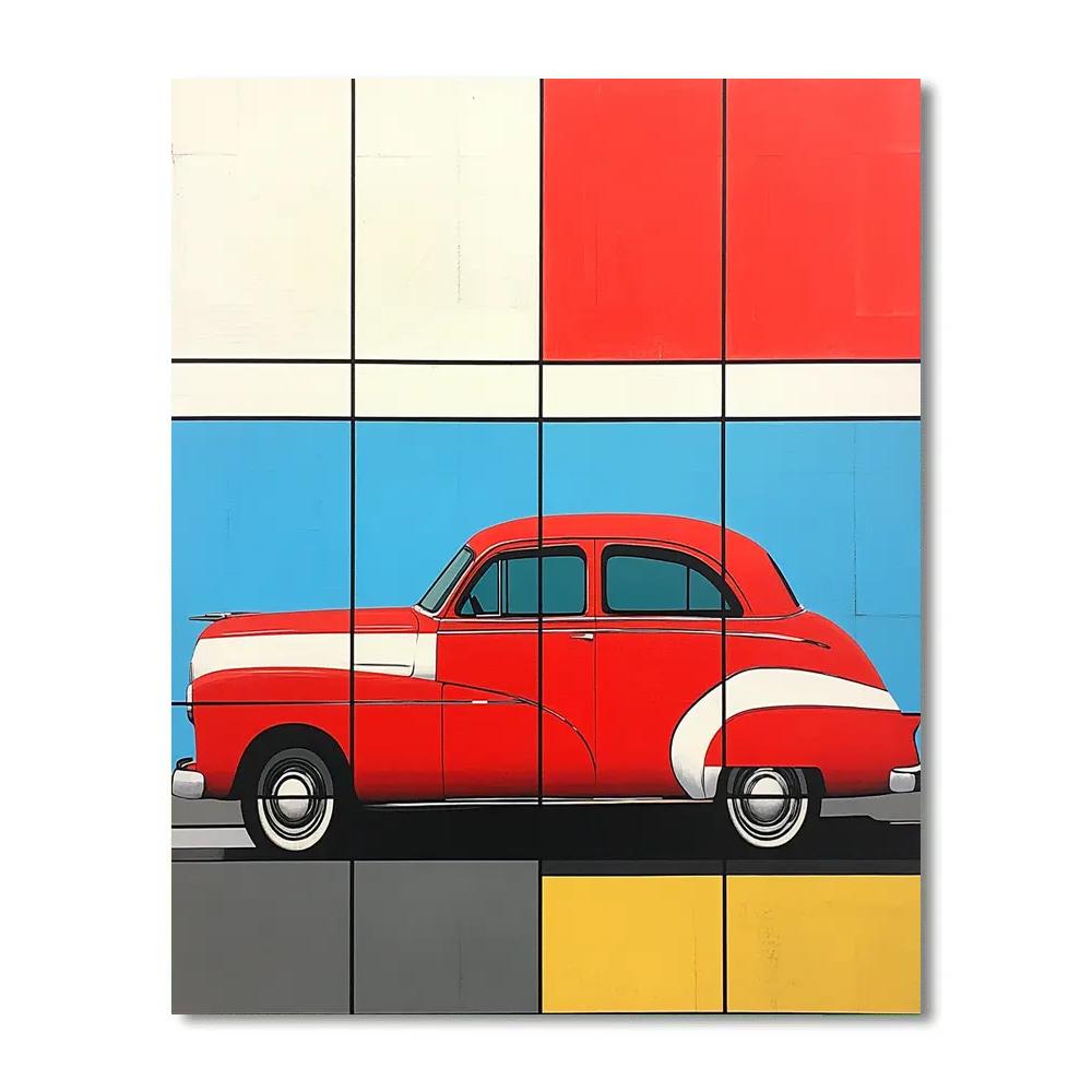 Piet Mondrian Inspired Vintage Car Numbered painting kits