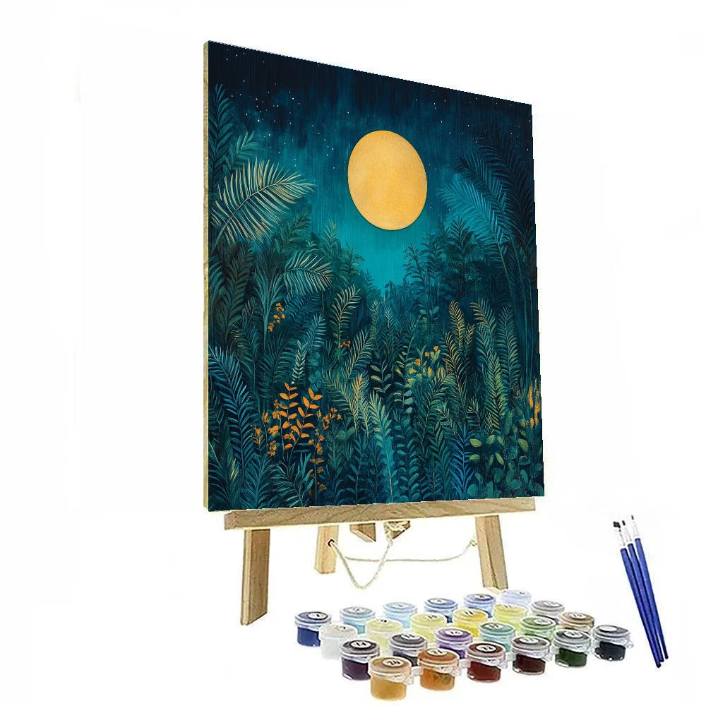 Henri Rousseau Inspired Moonlit Jungle paint by color