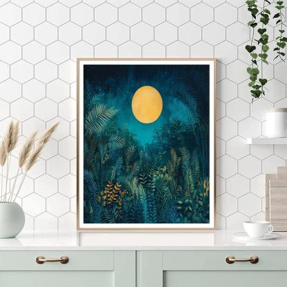 Henri Rousseau Inspired Moonlit Jungle paint by color