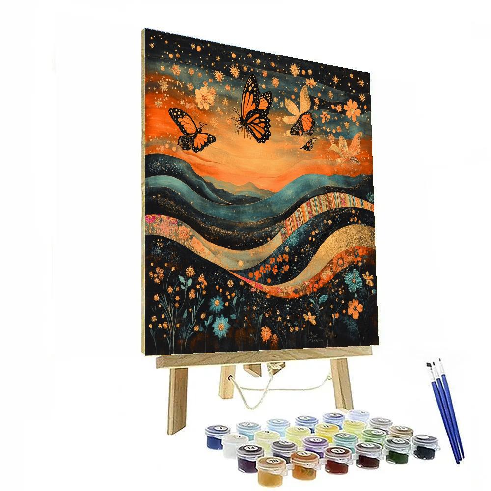 Frida Kahlo Inspired Monarch Dreamscape paint by color