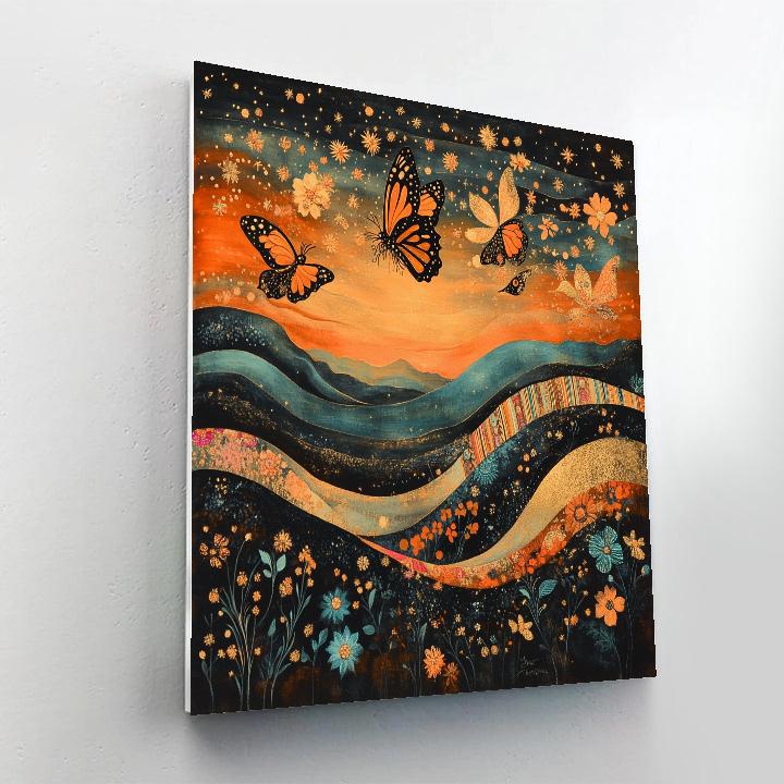 Frida Kahlo Inspired Monarch Dreamscape paint by color