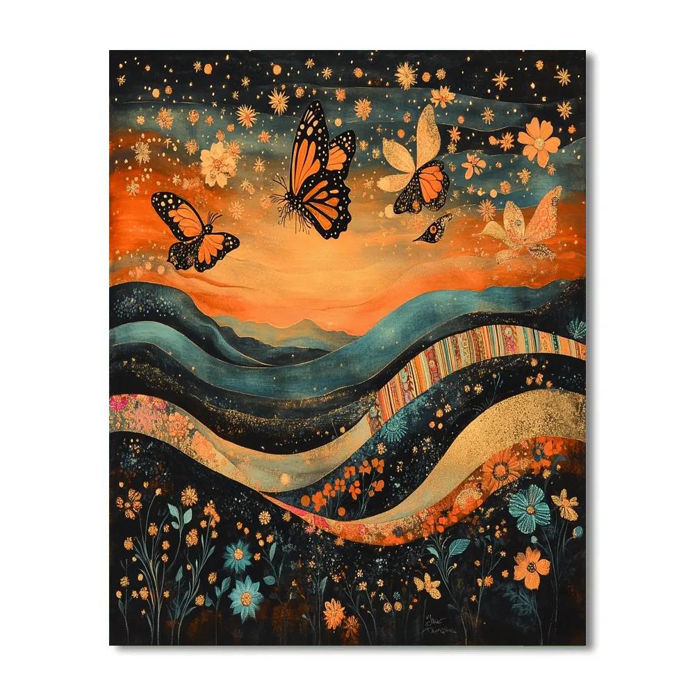 Frida Kahlo Inspired Monarch Dreamscape paint by color