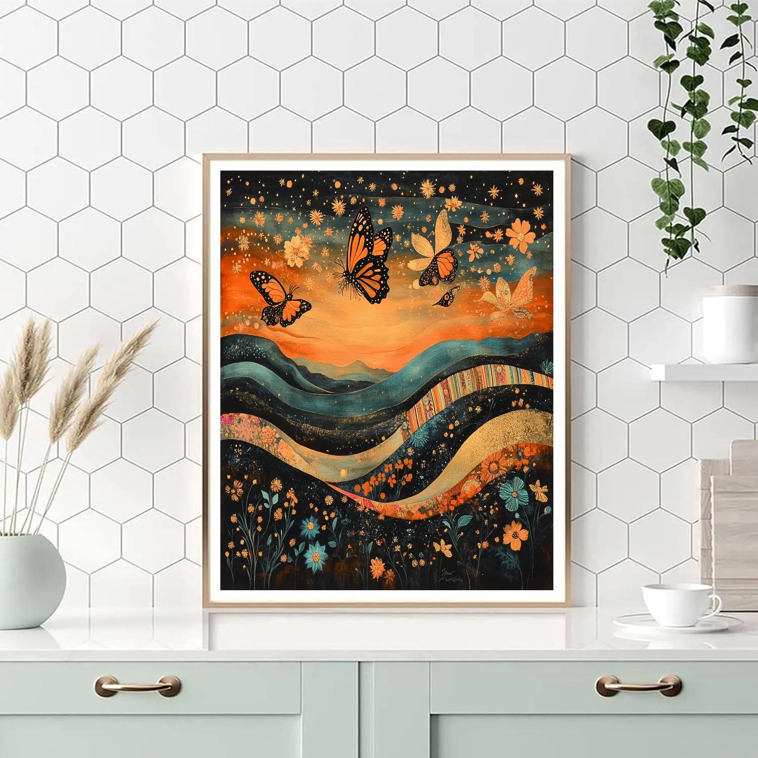 Frida Kahlo Inspired Monarch Dreamscape paint by color