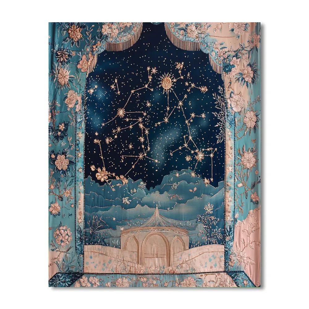 Frida Kahlo Inspired Stitched Sky Tapestry paint by color