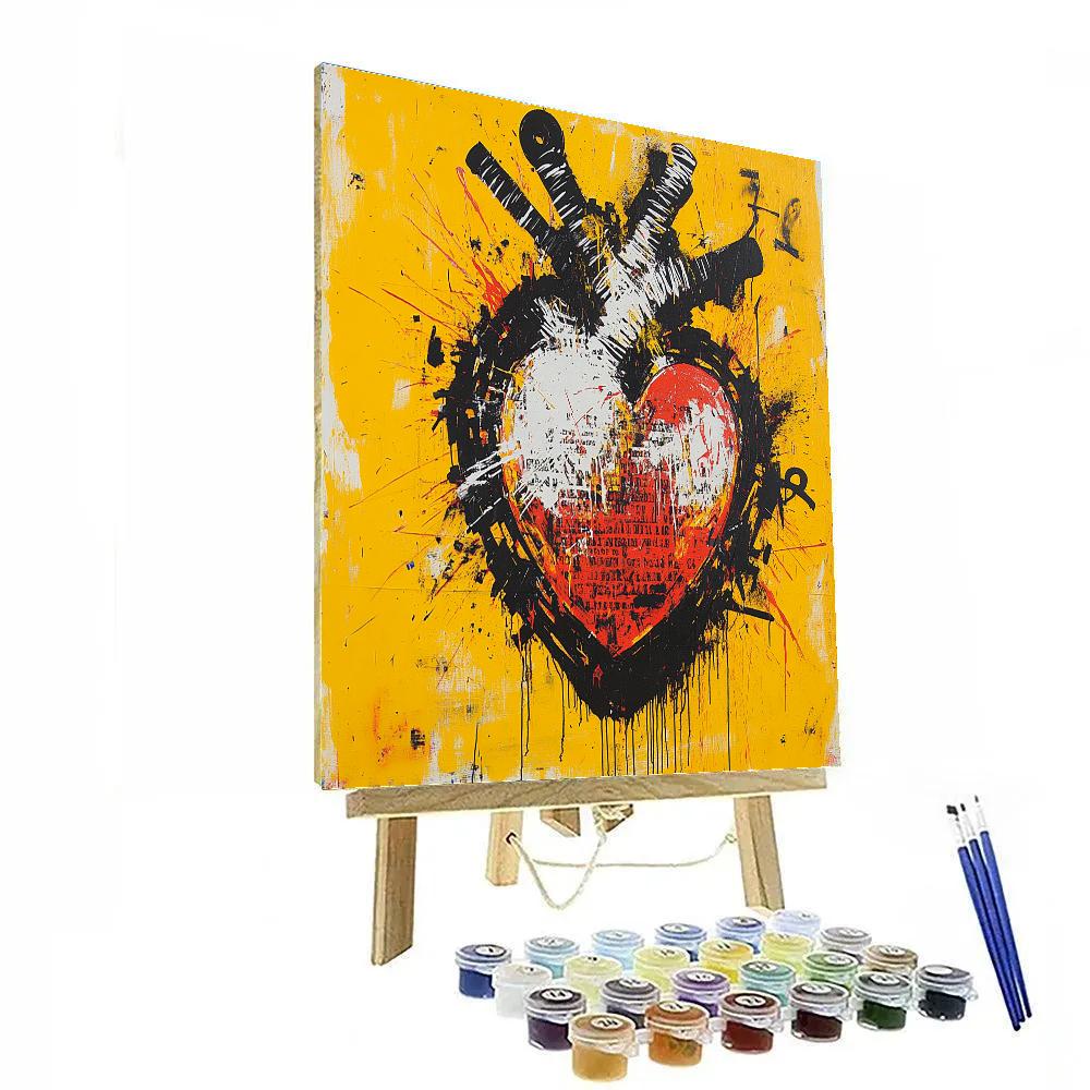 Jean-Michel Basquiat Inspired Mechanical Heart Number painting