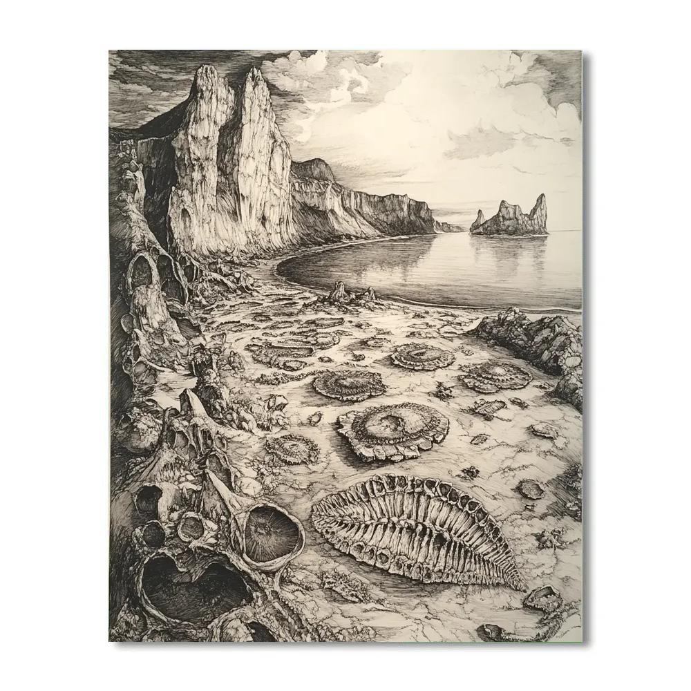 Albrecht Durer Inspired Fossil Landscape Paint by numbers art