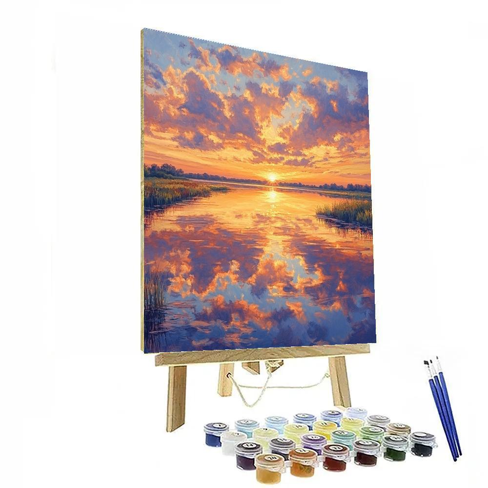 Monet Inspired Serene Sunset Over Water Paint by numbers art
