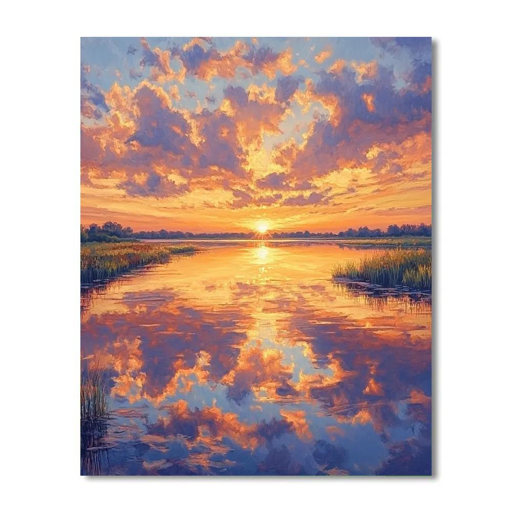 Monet Inspired Serene Sunset Over Water Paint by numbers art