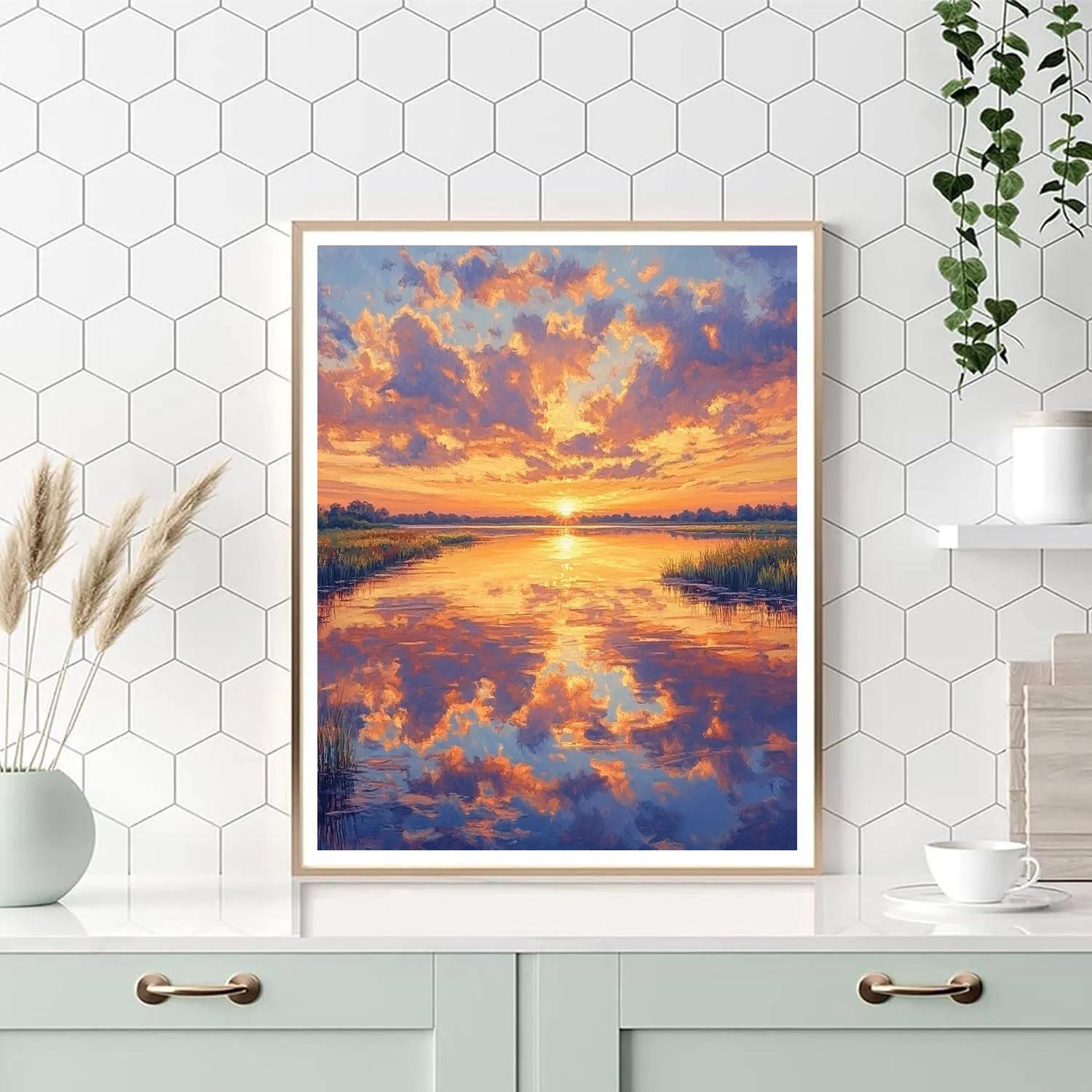 Monet Inspired Serene Sunset Over Water Paint by numbers art