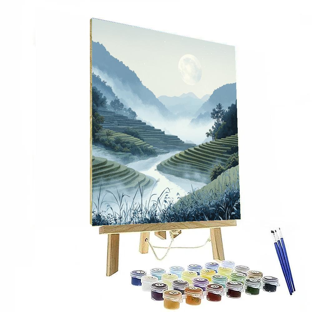 Hiroshige Inspired Moonlit Rice Terraces paint by numbers