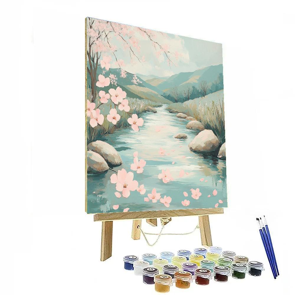 Hiroshige Inspired Spring Blossom Stream Paint by numbers art