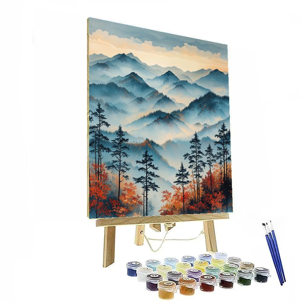 Hiroshige Inspired Autumn Mountain Mist painting number kit